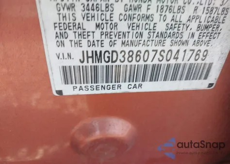 2007 Honda Fit Sport z USA, uszkodzony, nr VIN JHMGD38607S041769